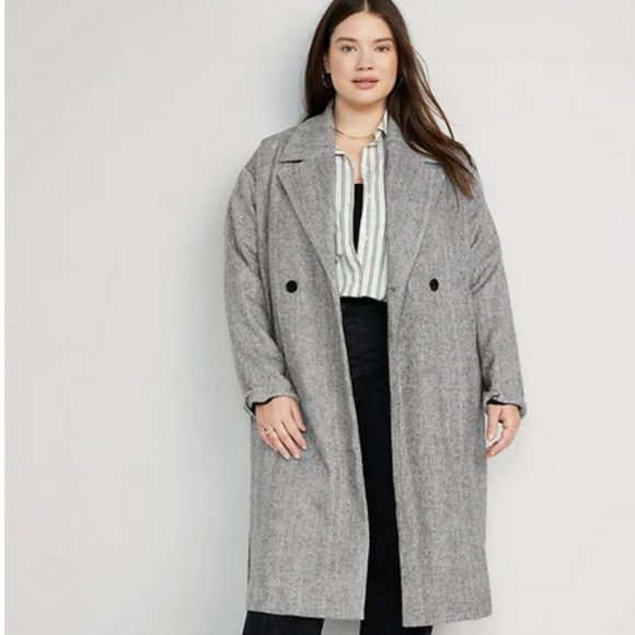 Old Navy long slouchy double-breasted coat Jacket small tall grey Houndstooth - Picture 4 of 14